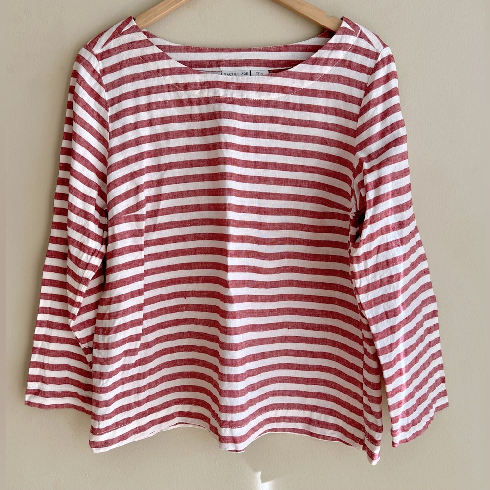 Rachel Zoe Red and White Stripe Linen 3/4 Sleeve Large